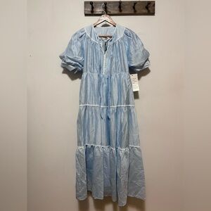 NWT English Factory Blue Tiered Dress with Embroidered Details Size XS